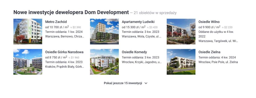 Nowe inwestycje Dom Development