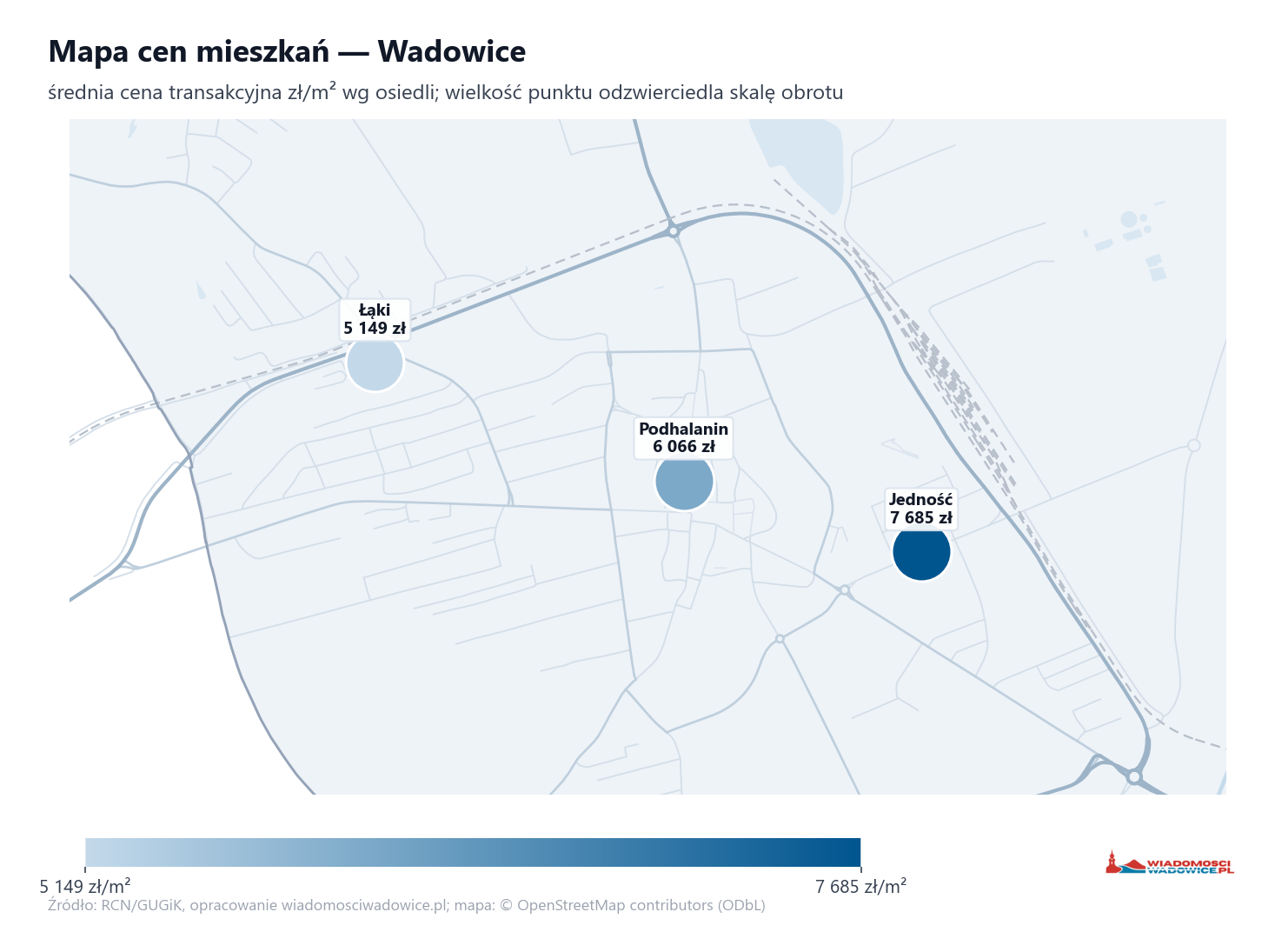 Mapa cen mieszkań - Wadowice