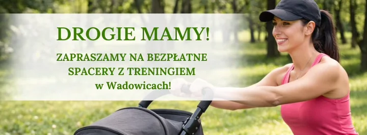 Grafika promocyjna wydarzenia Darmowe spacery z treningiem dla MAM w Parku Miejskim w Wadowicach