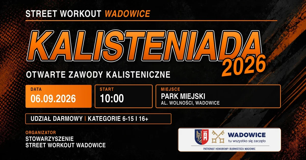 Grafika promocyjna wydarzenia Kalisteniada 2026