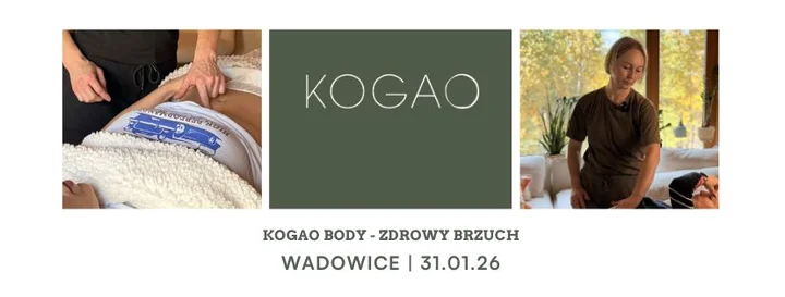 Grafika promocyjna wydarzenia KOGAO BODY – Zdrowy brzuch: warsztat w Wadowicach