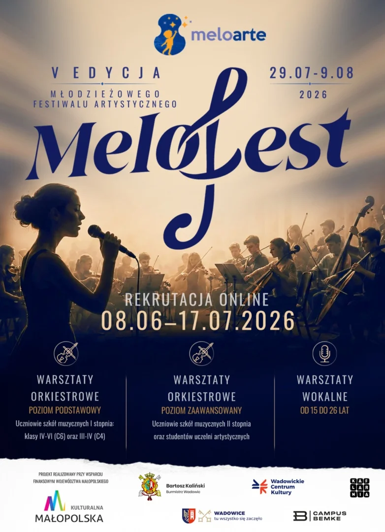 Grafika promocyjna wydarzenia MELOFEST 2026 – V Młodzieżowy Festiwal Artystyczny