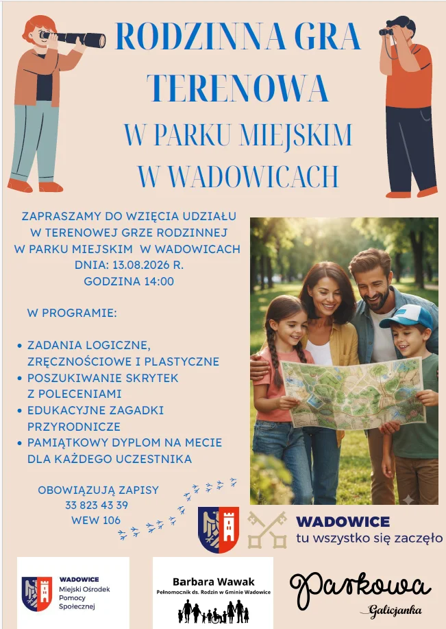 Grafika promocyjna wydarzenia Rodzinna Gra Terenowa w Wadowicach