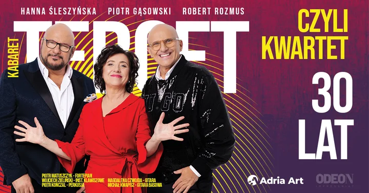 Obrazek przedstawia grafikę promocyjną wydarzenia Jubileuszowy koncert Tercetu czyli kwartetu w Wadowickim Centrum Kultury