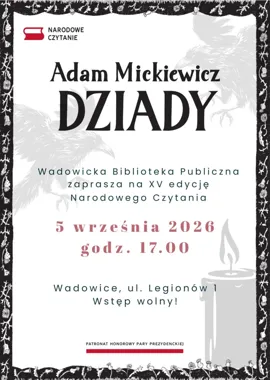 Grafika promocyjna wydarzenia Narodowe Czytanie 2026 – „Dziady” Adama Mickiewicza