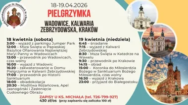 Grafika promocyjna wydarzenia Parafialna pielgrzymka — Wadowice • Kalwaria Zebrzydowska • Kraków • Łagiewniki