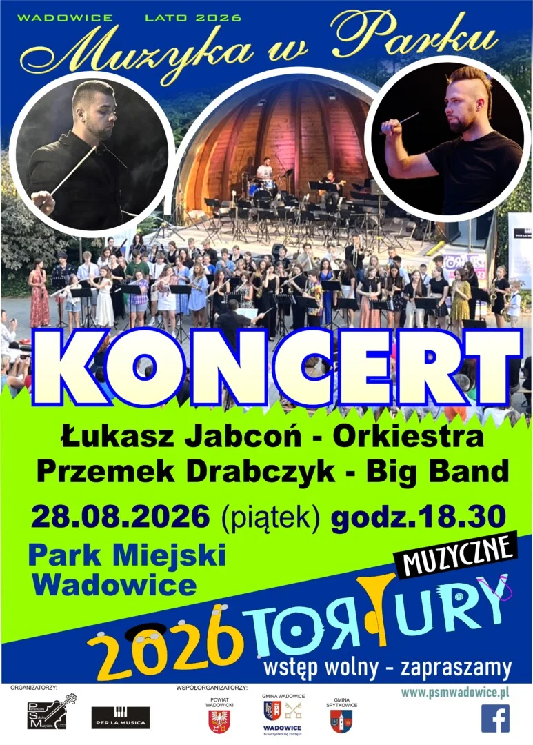 Grafika promocyjna wydarzenia „Tortury”, na które każdy chce trafić. Wielki finał w Parku Miejskim!