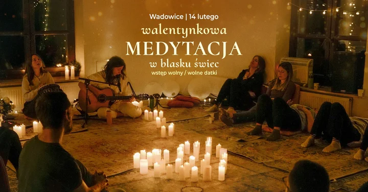Grafika promocyjna wydarzenia Candlelight Kirtan — walentynkowa medytacja w Wadowicach (14 lutego 2026)