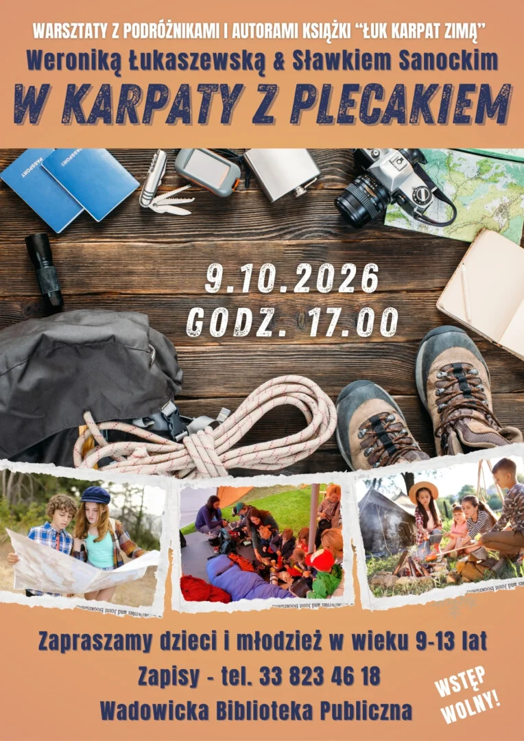 Grafika promocyjna wydarzenia Warsztaty podróżnicze „W Karpaty z plecakiem”