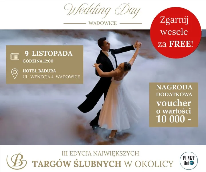 Grafika promocyjna wydarzenia WEDDING DAY WADOWICE III — targi ślubne w Hotelu Badura, 9 listopada 2025