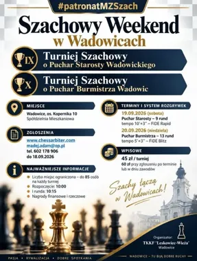 Dwa puchary, 22 rundy i 5000 zł nagród. Szachowy weekend w Wadowicach