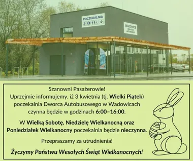 Świąteczny grafik poczekalni na dworcu w Wadowicach zmieni się na kilka dni